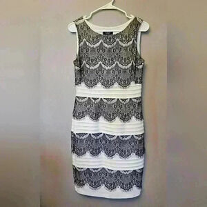 Dressbarn‎ Women's Sleeveless Formal Dress Size 8 Mid-length White & Black Lace